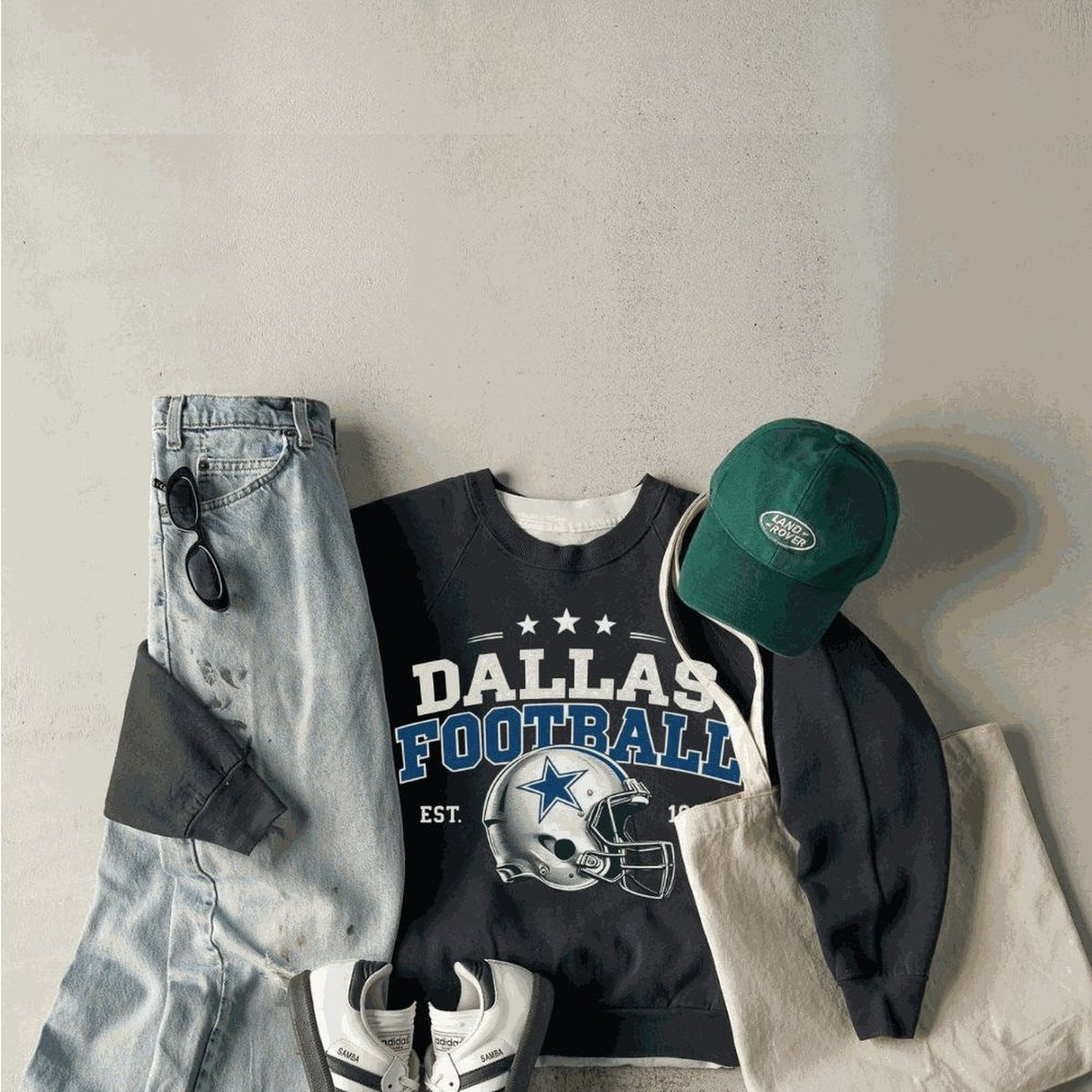 Outfit vintage steso: pantalone, tee e felpa